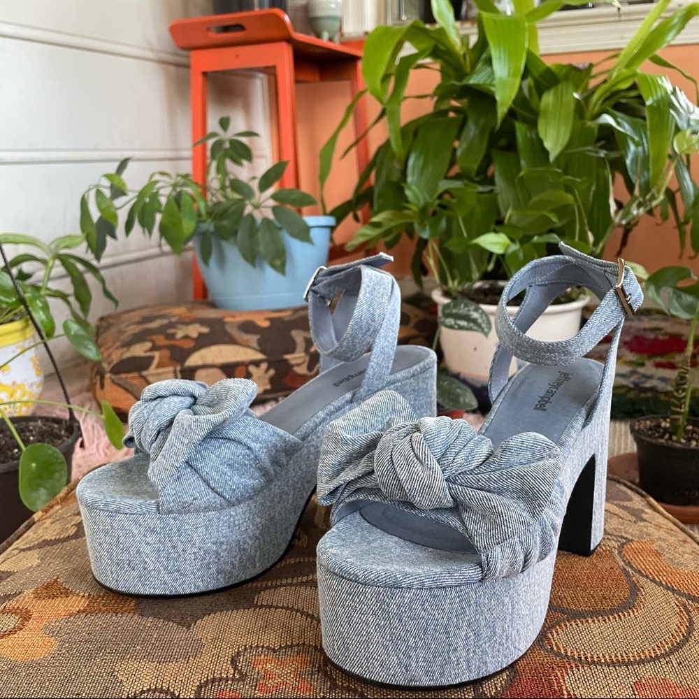 Light Denim Bow Platform Jeffrey Campbell Heels, Size 8